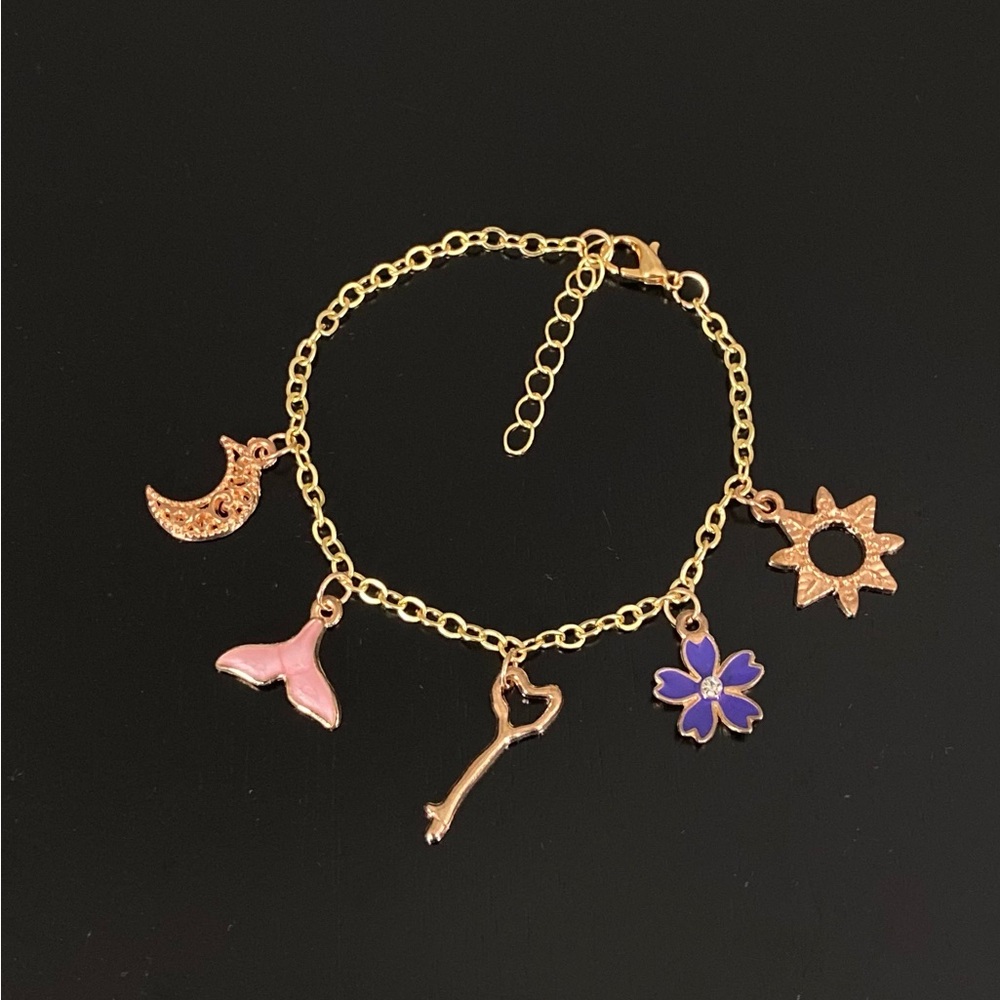 Handmade Gold Charm Bracelet with Pink and Purple